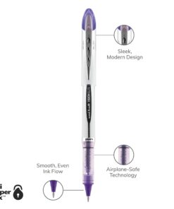 Uniball Vision Elite Rollerball Pens, Purple Pens Pack of 12, Bold Pens with 0.8mm Ink, Ink Black Pen, Pens Fine Point Smooth Writing Pens, Bulk Pens, and Office Supplies Violet 11 61p8yadKeBL