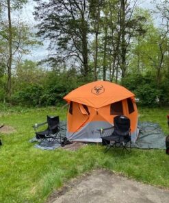 Gazelle Tents T4 Hub Tent, Easy 90 Second Set-Up, UV Resistant, Removable Floor, 4-Person, Orange, 78"x 94" x 94" 22272 T4 Orange/Grey 67 61pIpnMEREL