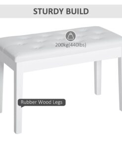 HOMCOM Piano Bench, Duet Piano Chair with Faux Leather Padded Cushion and Wooden Frame, Button Tufted Keyboard Bench, White Country White 38 61pKGogs8L