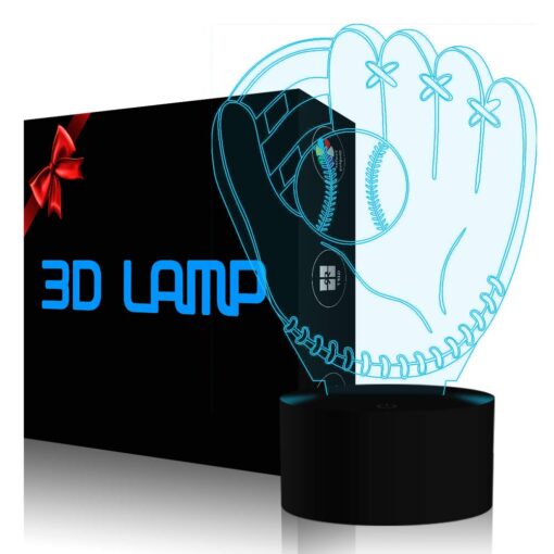 YKLWORLD 3D Illusion Desk Lamp Baseball Glove Model, LED USB Touch Button 7 Color Changing Lights Night Light for Baby Nursery, Best Gift Toys for Kids Friends Birthday Home Bedroom Decor Lighting