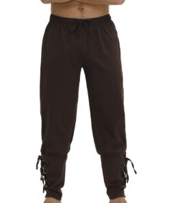Alternative view of Men's Ankle Banded Cuff Renaissance Pants Medieval Viking Navigator Trousers Pirate Cosplay Costume with Drawstrings Medium Brown