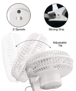 Hurricane Fans - Classic 6 Inch Clip Fan - Portable Fan with Strong Clamp, Two Speed Settings, and Adjustable Tilt Mechanism, White - Great Work Fan, School Fan, Desk Fan, Greenhouse Fan 6" Classic 25 61pPle3QZiL