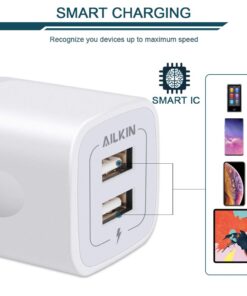 USB Wall Charger, Charger Adapter, AILKIN 2-Pack 2.1A Dual Port Quick Charger Plug Cube for iPhone 15 14 13 12 11 Pro Max 10 SE X 8 7 Plus Samsung Galaxy S23 S22 Power Block Fast Charging Box Brick White 20 61pQ0T96RTL