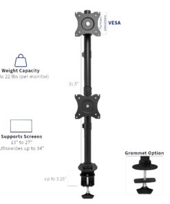 VIVO Dual Monitor Desk Mount Stand with Height Adjustment and VESA Plates for 2 LCD Ultrawide Screens up to 34 inches, Stacked Array, STAND-V002R Black 23 61pRj6jwFTL