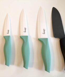 Ceramic Knife Set with Block - Chef Knife, Utility Knife, Paring Knife Rust Proof Sharp Turquoise Kitchen Knife Set with Wood Block and Fruit Peeler 50 61pTPX7KuJL 1