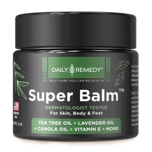 DAILY REMEDY Tea Tree Oil Extra Strength Super Balm - Athletes Foot Cream Combats Ringworm, Jock Itch, Nail Issues - Nourishes Cracked Itchy Skin on Body & Feet - Made in USA 2 Ounce (Pack of 1)