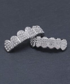 LuReen 14k Gold 6 Teeth Grillz Hip Hop Joker Diamond Top & Bottom Teeth Caps Grillz Set for Teeth Rapper Halloween Costume Cosplay Silver 10 61pUz9fTUnL