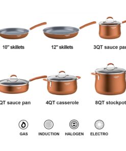 cooper pan Signature 10-Piece Ceramic Nonstick Aluminum Cookware Set, Induction Compatible Pots and Pans Set, Dishwasher Safe Oven Safe PTFE PFOA Free-Copper CR 10 61pVQN5jUCL