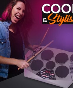 Pyle Pro Electronic Drum kit - Portable Electric Tabletop Drum Set Machine with Digital Panel, 7 Drum Pad, Hi-Hat / Kick Bass Pedal Controller USB AUX -Tom Toms, Hi-Hat, Snare Drums, Cymbals - PTED06 22 61pVhI8H4L