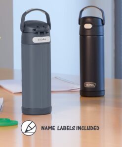 THERMOS FUNTAINER 16 Ounce Stainless Steel Vacuum Insulated Bottle with Wide Spout Lid, Black Matte Matte Black 15 61pchRhxzcL