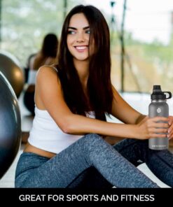 Swig Savvy Sports Water Bottle, Vacuum Insulated Stainless steel, Double Wall, Wide Mouth 2 Leakproof Lid, Travel Thermos - 30oz Black 15 61peM kAFlL