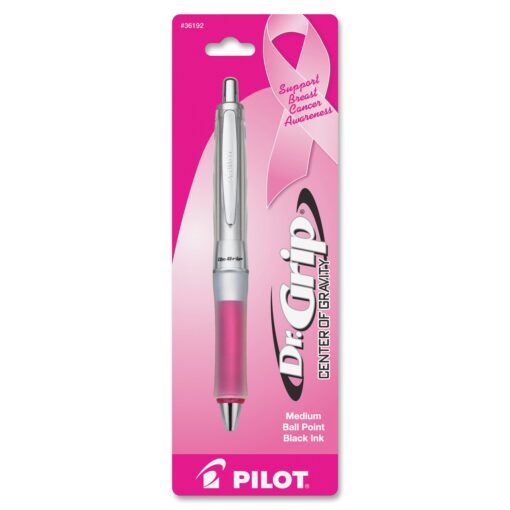 PILOT Dr. Grip Center of Gravity - Breast Cancer Awareness Refillable & Retractable Ballpoint Pen, Medium Point, Pink Barrel, Black Ink, Single Pen (36192) Silver/Pink