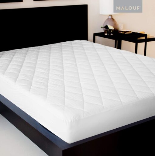 MALOUF SLEEP TITE Quilted Mattress Pad with Soft Down Alternative Fill-Hypoallergenic, King, White