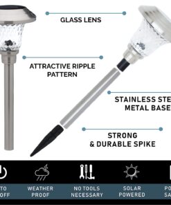 Morvat LED Auto Solar Powered Outdoor Path Lights with Stainless Steel & Glass Lens for Garden Yard & Pathway, Bright Waterproof Landscape & Patio Lighting, Dusk to Dawn, White Light, 8 Pack 15 61phrW49dmL