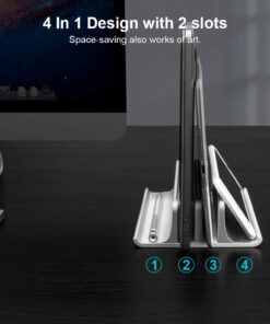 Alternative view of Vaydeer Double-Slot Adjustable Vertical Laptop Stand Newly Designed 2 Slot Aluminum Desktop Holder for All MacBook/Chromebook/Surface/Dell/iPad Up to 17.3 Inches - Silver