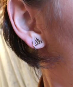 Rhodium Plated Sterling Silver Womens Irish Celtic Triquetra Triangle Stud Earrings - 0.27in 30 61pnMoj4W4L