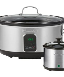 Kenmore Programmable 7 qt (6.6L) Slow Cooker with Dipper Sauce-Warmer, Black and Silver, Stainless Steel, Digital Display, One-Touch Controls, Braise, Simmer, Sous Vide, Stew, Soup, Chili, Curry