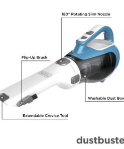 BLACK+DECKER dustbuster AdvancedClean Cordless Handheld Vacuum, Compact Home and Car Vacuum with Crevice Tool (CHV1410L) Blue, White 16 Volt Handheld Vacuum 25 61pomV79dYL
