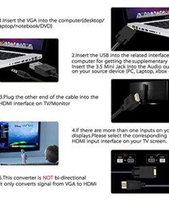ONTEN VGA to HDMI, 1080P VGA to HDMI Adapter (Male to Female) for Computer, Desktop, Laptop, PC, Monitor, Projector, HDTV with Audio Cable and USB Cable (Black) 17 61pqNm criL