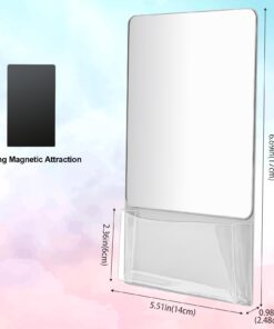 Torolle Magnetic Locker Mirror with Holder, 6.69" x 5.51" Small Real Glass Mirror with Organizer Bag for School Locker Refrigerator Bathroom Office Cabinet -Grey Grey 15 61prinjEpiL