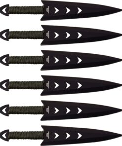 Alternative view of Perfect Point Throwing Knives – Set of 6 – Black Stainless Steel Blades, Green Cord Wrapped Handles, Nylon Sheath, Full Tang Construction, Well Balanced, Throwing Sport Knives – RC-040-6 1