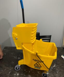 Carlisle FoodService Products Mop Bucket with Side-Press Wringer for Floor Cleaning, Restaurants, Offices, And Janitorial Use, Polyproylene, 26 Quarts, Yellow 34 61ptMQQQo7L