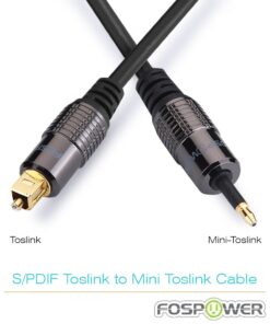 FosPower 24K Gold Plated Toslink to Mini Toslink Digital Optical S/PDIF Audio Cable with Metal Connectors & Strain-Relief PVC Jacket - 10ft 10ft / 3M 9 61pwOdapwoL 1