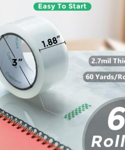 CREGEAR Heavy Duty Packing Tape 6 Rolls, 2.7 mil, 1.88 inch x 60 Yards, Total 360 Yards, Ultra Strong, Refills for Packaging Mailing Moving Storage and Shipping, Clear, 3" Core 25 61q0wd7II6L