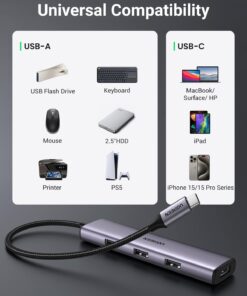 UGREEN USB C Hub, 4 Ports USB C to USB Hub with 4 USB 3.0 5Gbps Ports, Aluminium USB-C Multiport Splitter for PC Laptop MacBook Pro/Air iMac iPad Pro Surface, iPhone 15/15 Pro, Galaxy S23, and More 11 61q3RatXelL