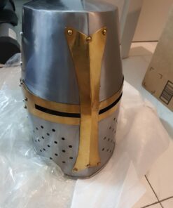 Szco Supplies 14” Decorative Barrel Brass Helm Crusader Helmet (910902) 20 61q67SDLYUL