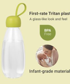 Alternative view of emoi BPA Free Water Bottle, 16oz/480ml Cute Water Bottle with Carrying Strap, Ideal for Kids Boys Girls Students Women Healthy Hydration-Green Green Cap