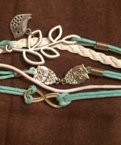 Hithop Vintage Handmade Infinity Silver 8 Owl Leaf Bird Leather Bracelet Wristband 16 61qARDqXetL