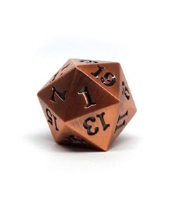 Alternative view of Legendary Copper Metal D20 Dice - Single 20 Sided RPG Dice with Signature Font