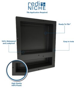 Tile Redi USA RN1620DU Niche Double Recessed Shower Shelf, Two Shelves, 20" H X 16" W, Black 2 Shelves 19 61qHGobQQLL