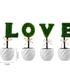MyGift Set of 4 Decorative Artificial Sculpted Topiary Hedge Planter with Lettering That Spell Love in White Ceramic Pots 22 61qHZeh AL