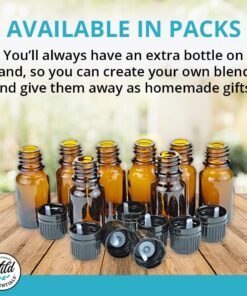 Wild Essentials 5ml Amber Glass Bottles with Euro Dropper Caps (12 Pack) - Great for Essential Oils, Perfumes and DIY Aromatherapy - Easy to Fill, Clean and Reuse - Protective and Durable 5ml-Pack of 12 19 61qXJ0xnicL