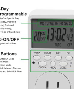 CANAGROW Outlet Timer, 𝟕 𝐃𝐚𝐲 Wall Plug in Light Timer Outlet, Indoor Digital 𝐏𝐫𝐨𝐠𝐫𝐚𝐦𝐦𝐚𝐛𝐥𝐞 Timers for Electrical Outlets, 3-Prong Outlet for Appliances, 𝟏𝟓𝐀/𝟏𝟖𝟎𝟎𝐖 1 Pack 14 61qaQ zoNAL