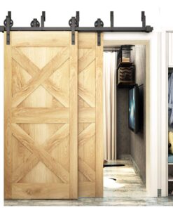 DIYHD TSQ15 Big Wheel Sliding Barn Wood Interior Closet Kitchen Door Easy Mount One Piece Bracket, 6.6FT Track Kit, Bypass Hardware 8 61qbDBTbrtL