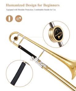 Alternative view of Eastar Bb Tenor Slide Trombone for Beginners Students, B Flat Brass Plated Trombone Instrument with Mouthpiece, White Gloves, Cleaning Kit, ETB-330, Golden