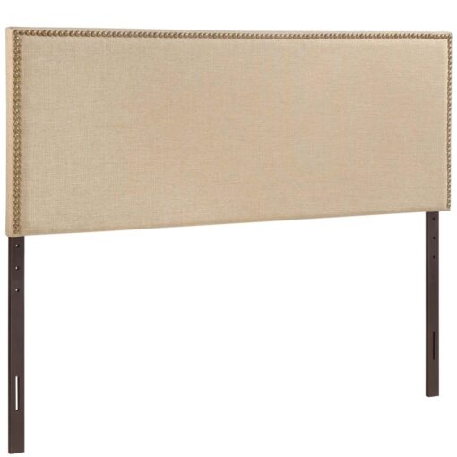 Modway Region Linen Fabric Upholstered Queen Headboard in Cafe with Nailhead Trim Café