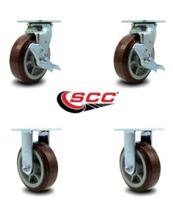 Alternative view of Service Caster Brand 6 Inch Heavy Duty Swivel Casters Set of 4 Polyurethane Caster Wheels – 3,600lbs. Total Capacity – 2 Swivel with Locking Brakes/2 Rigid with Roller Bearings 6" Wheel 2 Swivel w/2 Top Lock Brakes - 2 Rigid