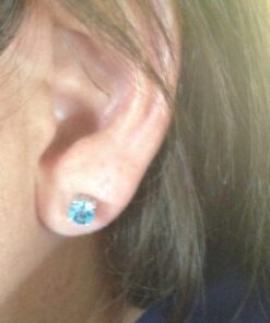 Peora London Blue Topaz Stud Earrings 925 Sterling Silver, Solitaire Scroll Gallery, Natural Gemstone Birthstone, 2 Carats Total, Round Shape 6mm, Friction Backs 30 61qgwgnX84L 1