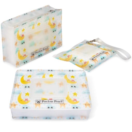 Precious Pouch Best Refillable Wet Wipe Dispensers. Portable, Lightweight and Travel Friendly. (Twinkle Little Star, 2 Extra Large+1 Mini Pouches) Large + Mini Set Twinkle Little Star