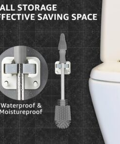 New Version 4pcs Self Adhesive Broom Holder with Gripper and 2 Hooks, Damage Free Broom Mop Holder, No Drill Anti-Slip Wall Mount Broom Gripper Organizer for Bathroom Kitchen Garden Garage 19 61qhT2tFgAL