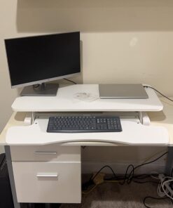 VIVO 36 inch Desk Converter, K Series, Height Adjustable Sit to Stand Riser, Dual Monitor and Laptop Workstation with Wide Keyboard Tray, White, DESK-V036KW 36" 39 61qlZlWuHtL