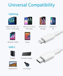 Anker 321 USB-C to Lightning Cable (6ft,White), for iPhone 13 Pro 12 Pro Max 12 11 X XS, AirPods Pro, Supports Power Delivery (Charger Not Included) MFi Certified 6ft White 32 61qqI3byQL