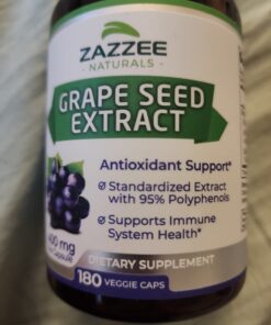 Zazzee High Strength Grape Seed 50:1 Extract, 20,000 mg Strength, 180 Vegan Capsules, 95% Polyphenols, 6 Month Supply, Concentrated, Standardized 50X Extract, 400 mg per Capsule, Non-GMO, All-Natural 33 61qr5zWvR9L
