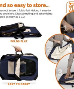 PetLuv-Happy Cat Premium Cat Carrier Soft Sided Foldable Top & Side Loading Pet Crate & Carrier Locking Zippers Shoulder Straps Seat Belt Lock Plush Pillow 24.0"L x 16.0"W x 16.0"H Navy Blue 30 61qtSWZRHXL