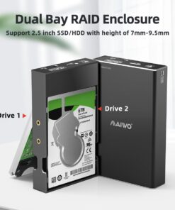 MAIWO Dual Bay External Hard Drive RAID Enclosure for 2.5 inch SATA I/II/III HDD SSD, RAID 0/1/LARGE/PM, USB 3.0 6Gbps Bandwidth Support UASP 12TB Capacity 50 61quxxDfGzL