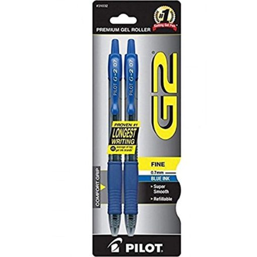 Pilot G2 Gel Roller Ball Pen, Blue, 0.7mm, 2 Pack